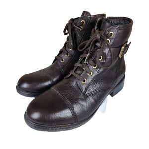 Clarks- Women's Swansea Ledge Dark brown Leather Moto Combat Boots, Size 9